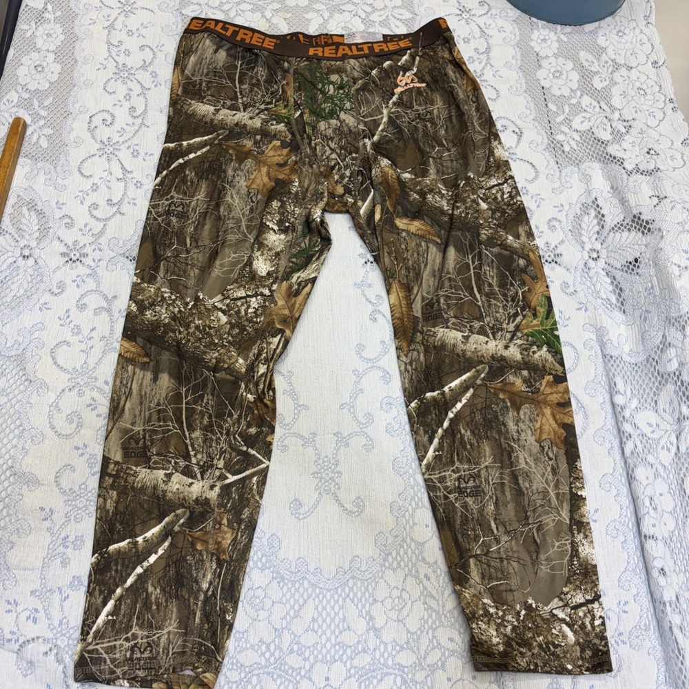 Realtree Edge Base Layer Thermal Pants Mens XL Brown Camo Hunting Performance